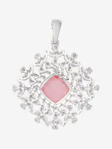Kushal's Fashion Jewellery Rhodium-Plated Cubic Zirconia Studded Square Shpaed Pendant