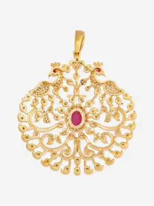 Kushal's Fashion Jewellery Gold-Plated Cubic Zirconia-Studded Peacock Shaped Pendant