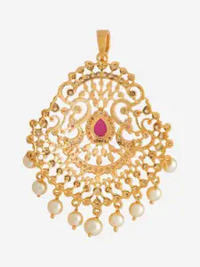 Kushal's Fashion Jewellery Gold-Plated CZ-Studded & Beaded Peacock Shaped Pendant