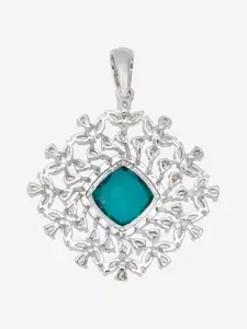 Kushal's Fashion Jewellery Rhodium-Plated Cubic Zirconia Studded Square Shaped Pendant