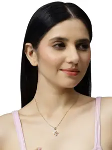 DressBerry Gold-Plated American Diamond Studded Geometric Pendant With Chain