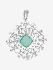 Kushal's Fashion Jewellery Rhodium-Plated Cubic Zirconia Studded Square Shaped Pendant