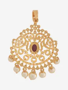 Kushal's Fashion Jewellery Gold-Plated CZ-Studded & Beaded Peacock Shaped Pendant