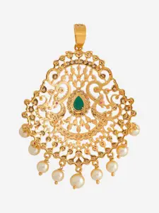 Kushal's Fashion Jewellery Gold-Plated CZ-Studded & Beaded Peacock Shaped Pendant