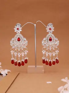 Anouk Silver-Plated Artificial Stones & beaded Floral Shaped Drop Earrings