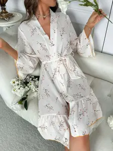 DressBerry Printed V-Neck Knee Length Robe