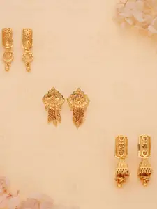 Anouk Set Of 3 Gold-Plated Contemporary Drop Earrings