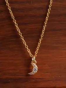 PALMONAS 925 Sterling Silver Gold-Plated Cubic Zirconia Stone Studded Pendant With Chain