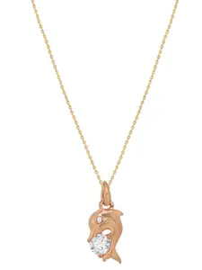 DressBerry Gold-Plated Stone-Studded Dolphin Design Pendant With Chain