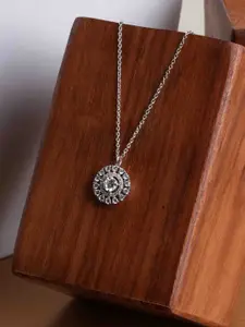 PALMONAS 925 Sterling Silver Rhodium-Plated CZ Stone Studded Pendant With Chain