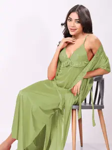 Night Keys Women Shoulder Straps Satin Night Dress with Robe