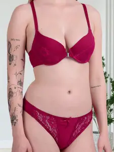 Secret Lives Front Open Lingerie Set 085-Amie Front Bra ( Maroon-38 )