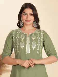 Aramya Floral Embroidered Thread Work Pure Cotton Straight Kurta