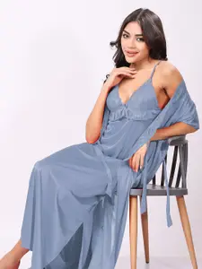 Night Keys Women Satin Night Dress with Robe