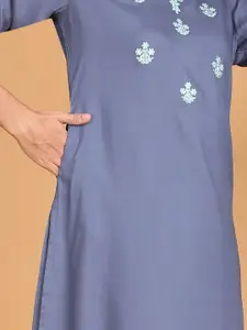 Anouk Floral Embroidered Notch Neck Chikankari Kurta