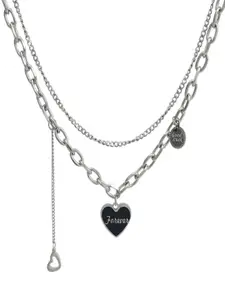 FIMBUL Engraved Forever Charm Heart Shaped Pendant Statement Layered Chain