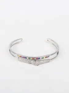 CORSICA Women Brass Cubic Zirconia Silver-Plated Cuff Bracelet