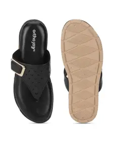 ORTHO JOY Women Black Flip Flops