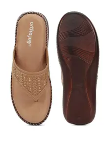 ORTHO JOY Women Beige Flip Flops