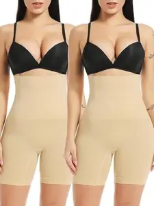 NIRDAMBHAY Pack Of 2 High Waisted Tummy & Thigh Shapewear