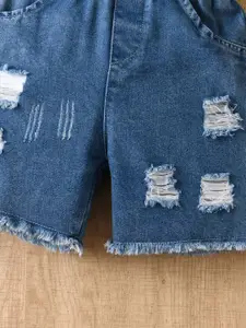 INCLUD Girls High Neck Top With Denim Shorts & Sling Bag