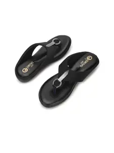 ORTHO JOY Women Black Synthetic Flip Flops