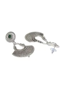 Sangria Artificial Stone Studded Oxidised Contemporary Drop Earrings
