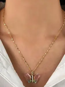 Brijsun Gold-Plated Butterfly -Shaped Pendants With Chains