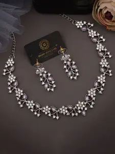 Anouk Silver-Plated American Diamond-Studded Jewellery Set With Bracelet Watch