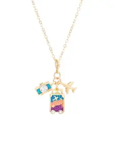 Brijsun Gold-Plated Stone-Studded Travel-Themed Charm Pendant With Chain