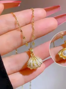 Brijsun Women Gold-Plated Stone-Studded & Beaded Pendant