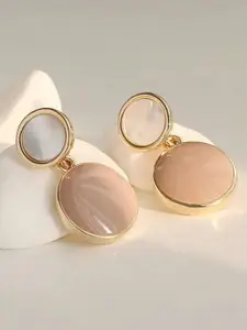 PASU FASHION Gold-Plated Artificial Stones Studded Circular Shaped Drop Earrings