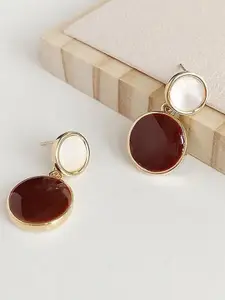 PASU FASHION Gold-Plated Artificial Stones Studded Circular Shaped Drop Earrings