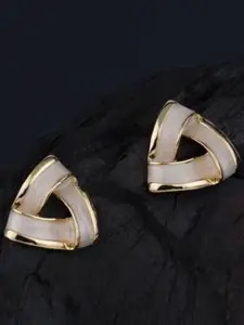 PASU FASHION Gold-Plated Pearls Beaded Triangular Studs