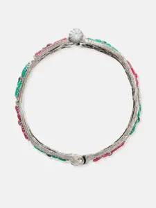 Anouk Sangria German Silver Plated & Multicoloured Stone Studded Floral Shaped Kada Bangle