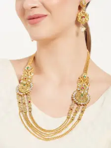 Anouk Gold-Plated Floral Inspired & Multicolour Stone Studded Layered Necklace Set