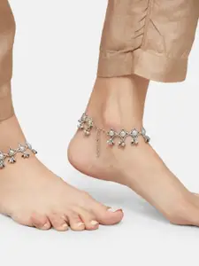 Anouk Sangria Set of 2 German Silver-Plated Ghunghroo Stone Studded & Beaded Anklets