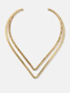 Anouk Dressberry set of 2 gold plated & rope textured V - shaped contemprory hasli necklaces