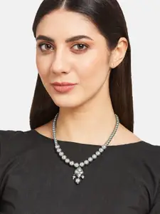 Anouk Sangria Silver Plated & Charcoal Pearl-Kundan Stone Studded floral shaped necklace
