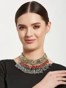 Anouk Sangria German Silver Plated & Multicloured Kundan Stone Studded Fusion Necklace Choker