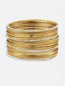 Anouk set of 22 Gold Plated & White AD Stone Studded Bangles