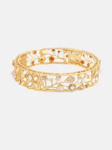 Anouk Set of 4 Gold Plated & White Kundan Stone Studded Floral Shaped Bangles