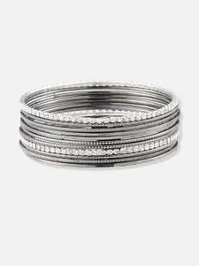 Anouk Set of 22 Silver Plated AD Stone Studded Bangles
