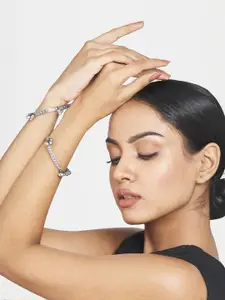 Anouk Sangria Set of 2 German Silver Plated & Peacock Shaped Jhumkas with Bangles