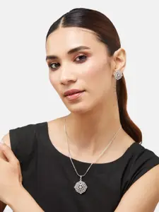 Anouk White Cubic Zirconia Stone Studded & Floral Shaped Pendant Jewellery Set