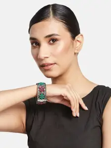 Anouk Sangria Set of 2 German Silver Plated & Multi Stone Studded floral shaped Bangle & Necklace