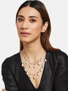 Anouk Sangria German Silver Plated & Pearl Stone-Studded & Layered Necklace