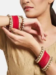 Anouk Set of 32 Copper Plated & Pink Pearl-Kundan Stone Studded Bangles