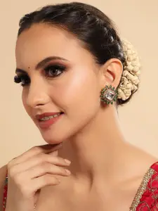 Yinara 22K Gold Plated Cubic Zirconia Studded Square Shaped Studs