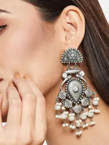 Anouk Sangria Set of 2 German Silver Plated & Floral Shaped-Textured Chandbalis & bracelet